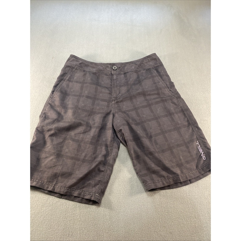 Oneil Mens Hybrid Shorts Swimming Trunks Black Plaid Drawstring 32